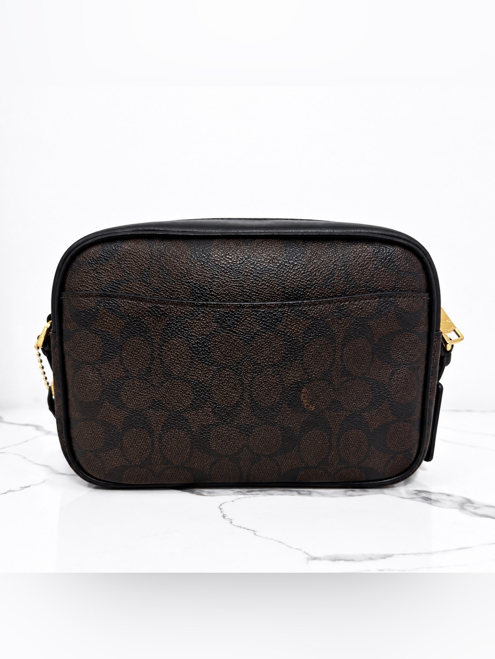 Coach Dark Brown Signature Canvas Crossbody with Gold Hardware - Picture 3 of 6
